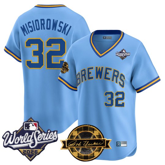 Men's Milwaukee Brewers Throwback Vapor Premier Limited Jersey - 2026 World Series & Bob Uecker Patch - All Stitched