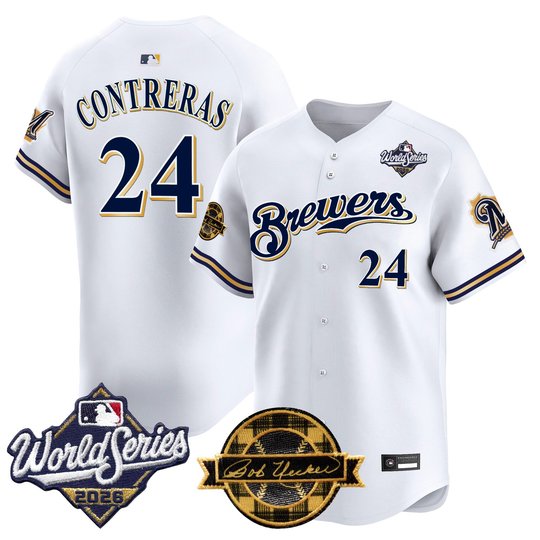 Men's Milwaukee Brewers Throwback Vapor Premier Limited Jersey - 2026 World Series & Bob Uecker Patch - All Stitched