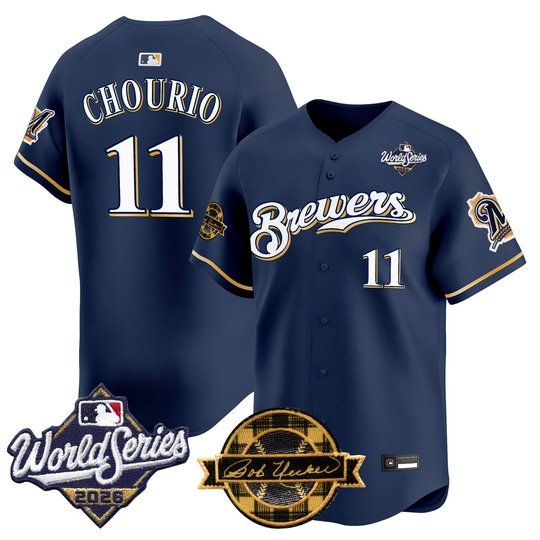 Men's Milwaukee Brewers Throwback Vapor Premier Limited Jersey - 2026 World Series & Bob Uecker Patch - All Stitched