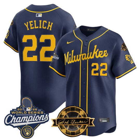 Men's Milwaukee Brewers 2026 World Series Champions Vapor Premier Limited Jersey - Bob Uecker Patch - All Stitched