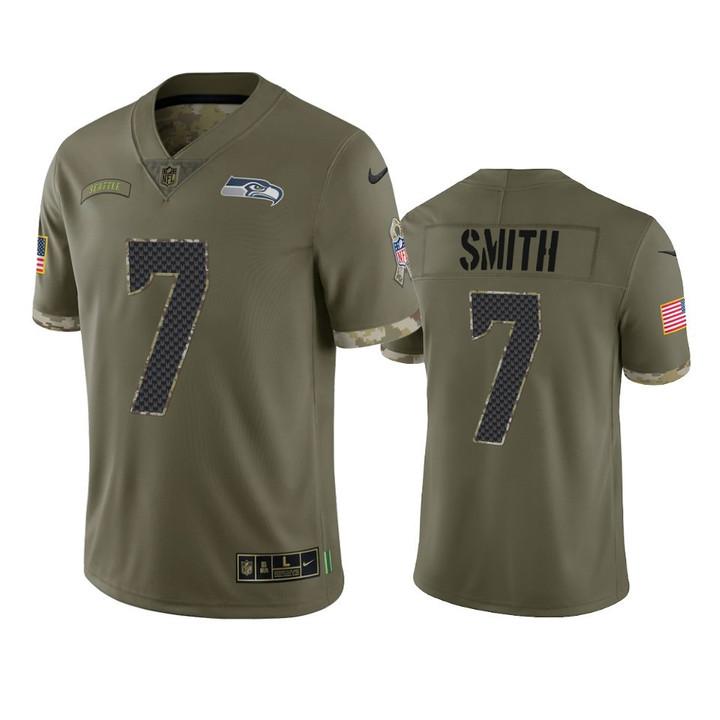 Geno Smith Seattle Seahawks 2022 Salute To Service Olive Jersey - All Stitched
