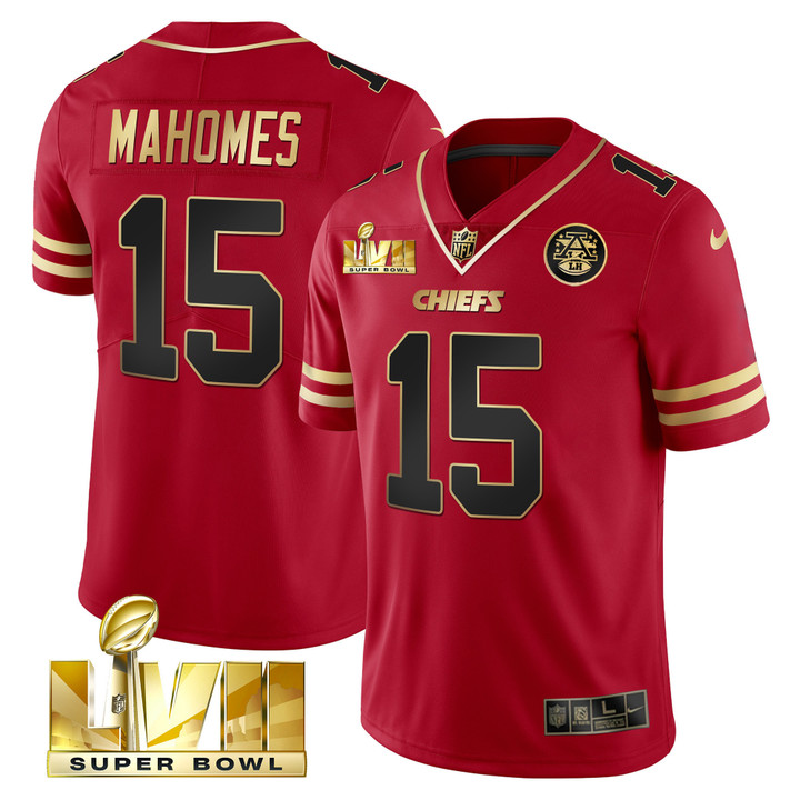 Men's Chiefs Super Bowl LVII Red Gold Vapor Jersey V2 - All Stitched