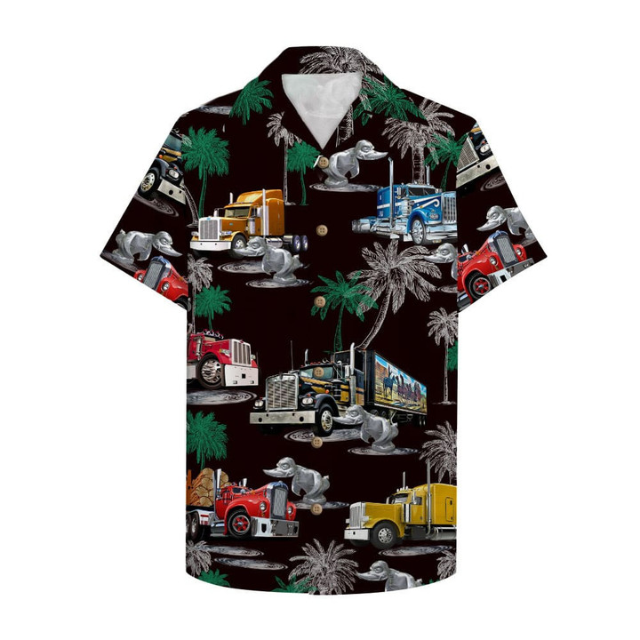 Duck Truck Pattern Hawaiian Shirt, Aloha Black Shirt For Trucker