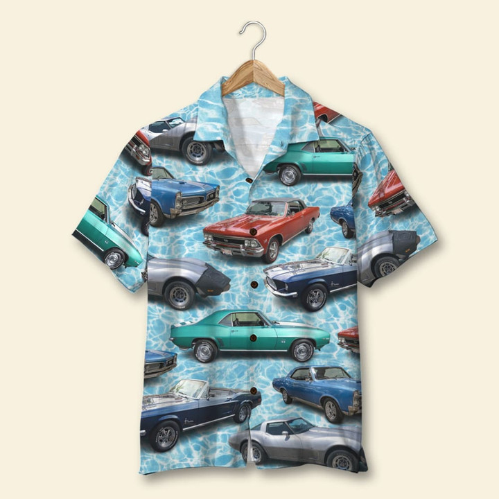 Custom Classic Car Photo Hawaiian Shirt, Water Pattern, Summer Gift (Car0902)