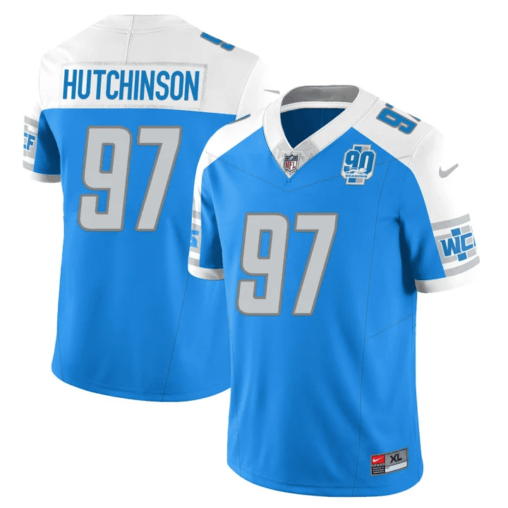 Men’s Detroit Lions 90th Year Patch Vapor Jersey V2 – All Stitched