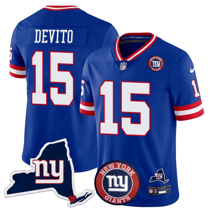 Men's Giants New York State & Logo Patch Limited Jersey - All Stitched