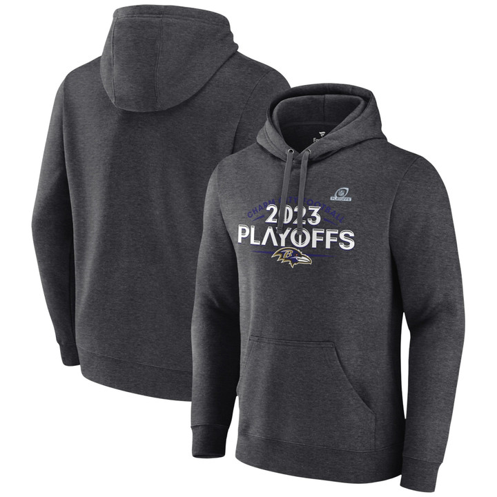 Baltimore Ravens 2023 NFL Playoffs Hoodie - Heather Charcoal - Printed