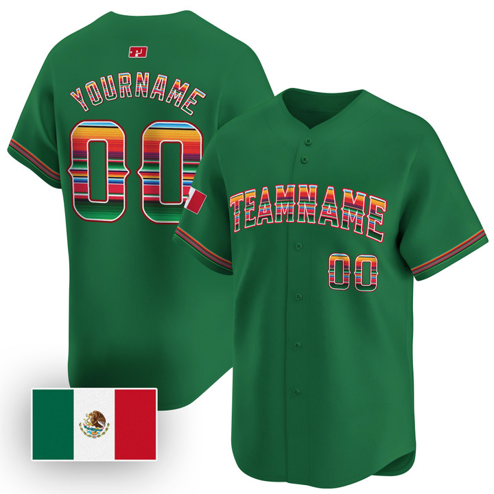 Green Mexico Flag Custom Baseball Jersey