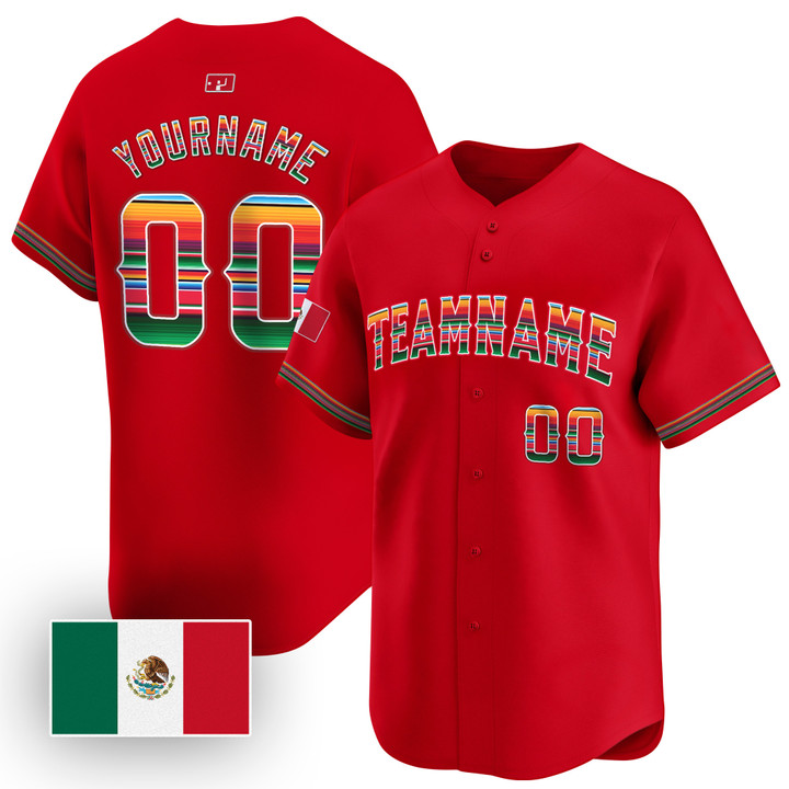 Red Mexico Flag Custom Baseball Jersey