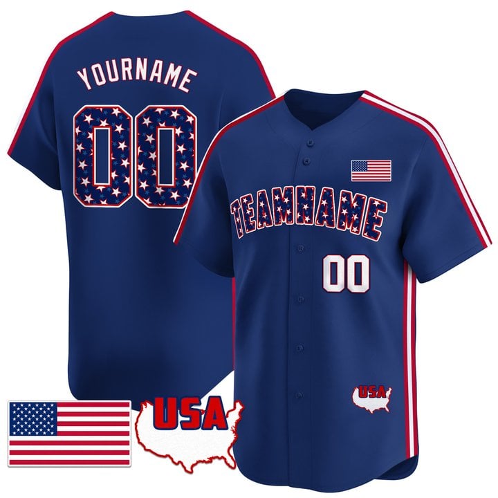 Royal Red - Royal Star & Stripes Pattern Custom Baseball Jersey