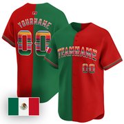 Green Red Split Mexico Flag Custom Baseball Jersey