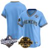 Men's Milwaukee Brewers Throwback Vapor Premier Limited Jersey - 2026 World Series & Bob Uecker Patch - All Stitched