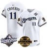 Men's Milwaukee Brewers Throwback Vapor Premier Limited Jersey - 2026 World Series & Bob Uecker Patch - All Stitched