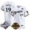 Men's Milwaukee Brewers Throwback Vapor Premier Limited Jersey - 2026 World Series & Bob Uecker Patch - All Stitched