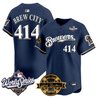 Men's Milwaukee Brewers Throwback Vapor Premier Limited Jersey - 2026 World Series & Bob Uecker Patch - All Stitched