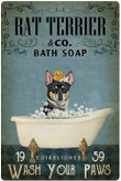 Bathroom Tin Sign, Rat Terrier Co, Bathroom Living Room Art Wall Decoration Plaque12Inch X 16 Inch.