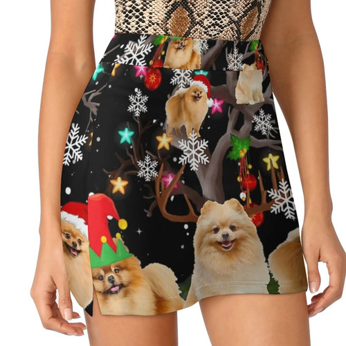 Christmas Pomeranian On Tree Santa Pomeranian Dog Lover Korean Fashion Skirt Summer Skirts For Women Light Proof Trouser Skirt