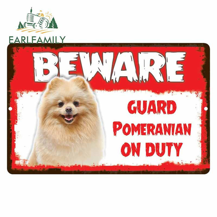 EARLFAMILY 13cm For Warning Area Patrolled By Pomeranian Dog Car Sticker Anime Personality Creative Stickers Vinyl Car Wrap