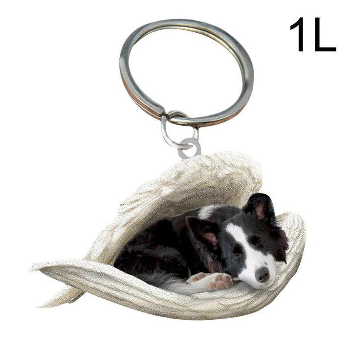 Border collie Sleeping Angel Dog Keychain