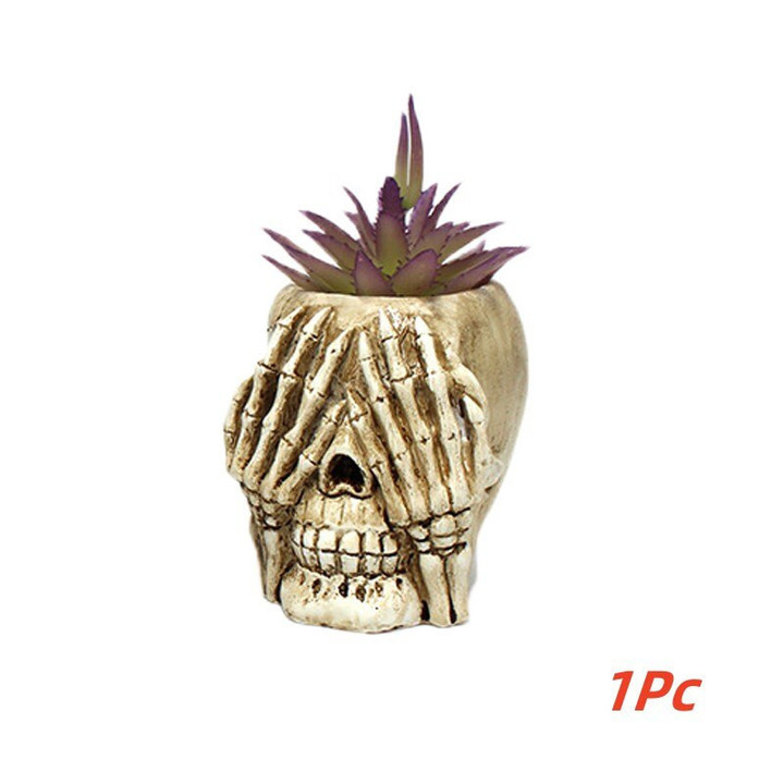Skeleton Head Halloween Flower Pot Decorative Ornamental Ornament Resin Crafts Outdoor Creative Flower Pot