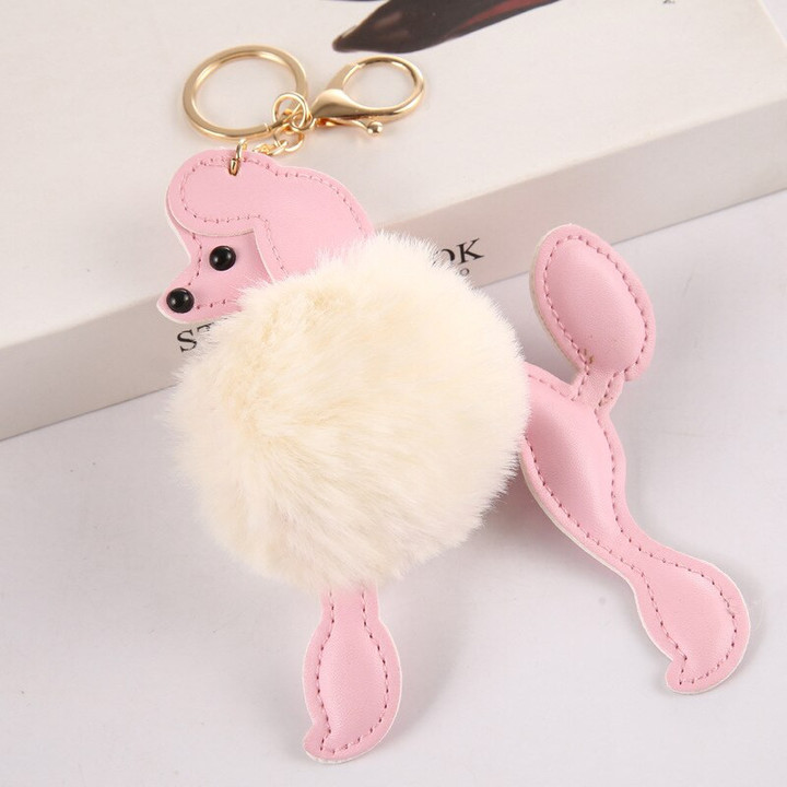 Lovely Poodle Faux Fur Ball Keychain