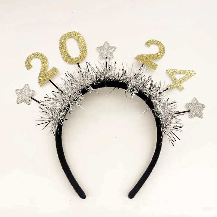 2024 New Year Hair Band Gold Silver Headband Figure 2024 Hair Band Happy New Year Decoration Christmas Party Pomeranian Poodle Ornament Headband