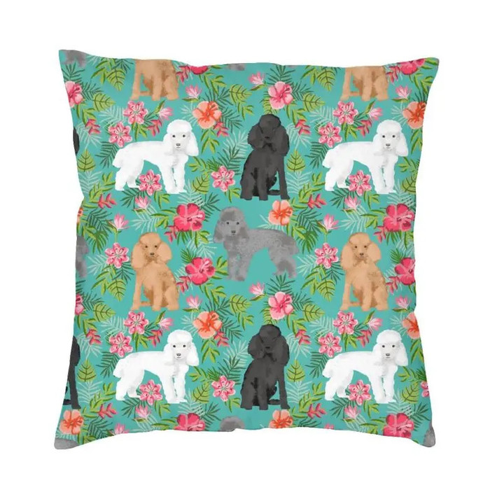 Modern Poodle Dog Floral Flowers Pattern Sofa Cushion Cover