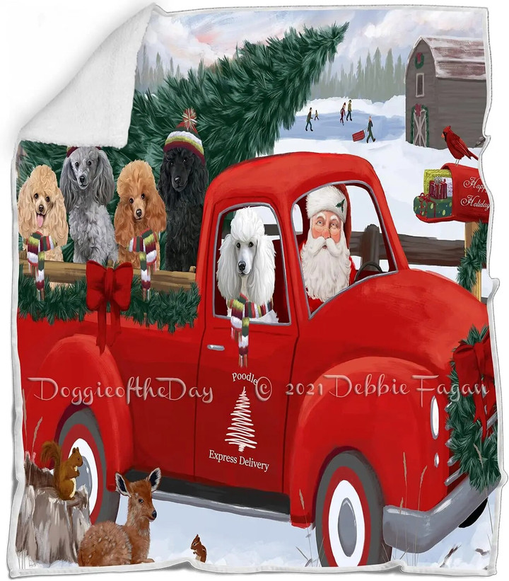 Christmas Santa Express Delivery Red Truck Poodle Dogs Blanket - Lightweight Super Soft Cozy and Durable Animal Theme