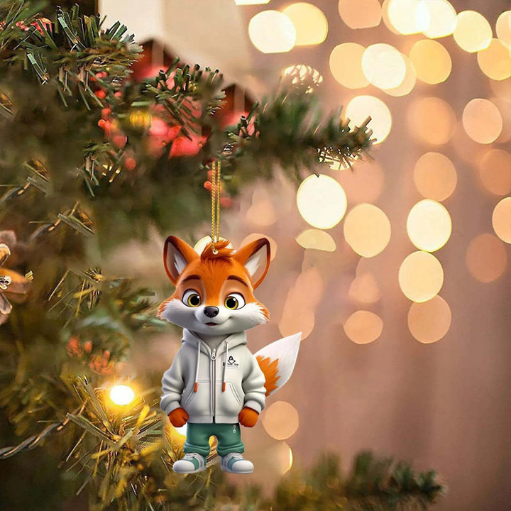 Cute Fox Cartoon Car Pendant Acrylic Xmas Bag Keychain Home Decor Hanging Pendant Ornament