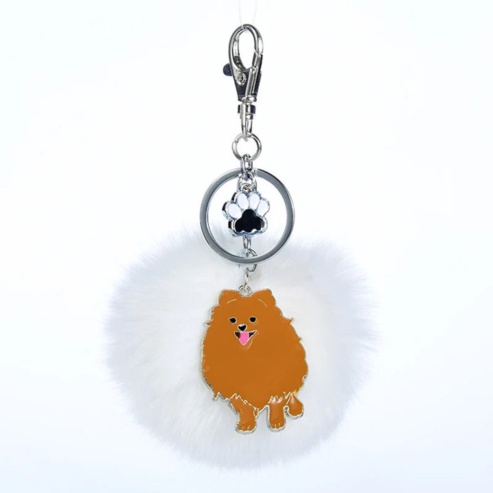 Pomeranian Key Chains For Women Men Alloy Metal Pom Pom Dog Pendant Bag Charm Keyring Car Keychain Key Ring