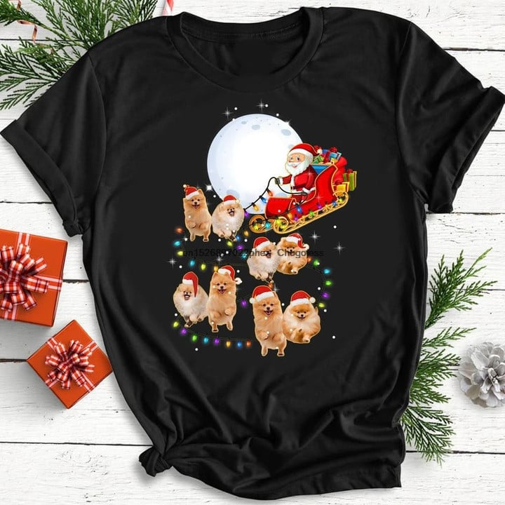 Funny Pomeranian Christmas Reindeer Christmas Lights Pajama T Shirt