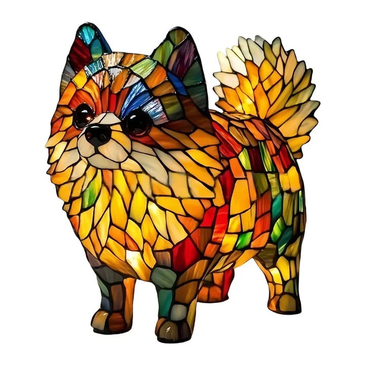 Pomeranian Dog Lamp Stained Resin Dog Tabletop