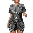 1sttheworld Clothing - American Samoa Tattoo Stacked Hem Dress With Short Sleeve A31 | 1sttheworld