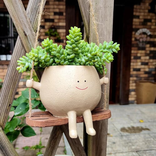 Lovely Swing Face Planter Pot Unique Wall Hanging Head Creative Resin Pot Cute Succulent Plant With Twine Home Decor For Indoor
