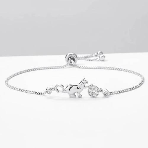 ZAKOL Fashion Cat Charm Chain Bracelet for Women Girls Simple Silver Color Adjustable Bracelet Jewelry Gift
