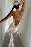 Elegant Satin Backless Long Maxi Dress