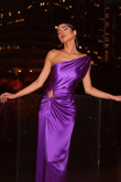Purple One Shoulder Sexy Sleeveless Long Party Dress