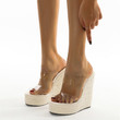 Transparent Peep Toe Cane Straw Weave Slippers Platform Wedges Sandals