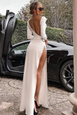 Sexy Backless Long Sleeve Slim Split Long Dress