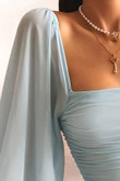 Long-Sleeve Sheath Blue Flat-Fitting Collar Sexy Mini Dress