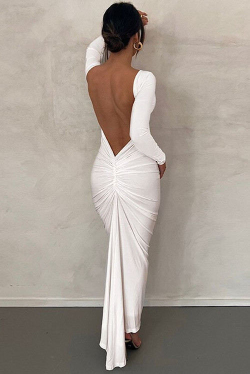 Backless Long Sleeve Sexy Ruched Bodycon Evening Party Dress