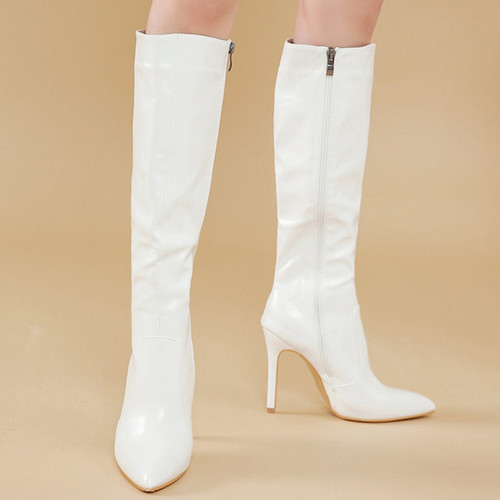 Pointed Toe Pole Heels Knee High Boots