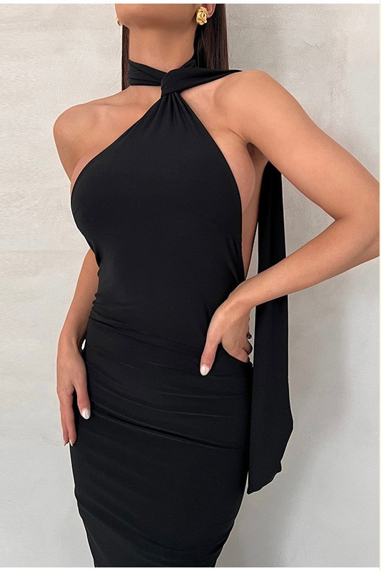 Sexy Backless Halter Fitting Buttock Maxi Dress
