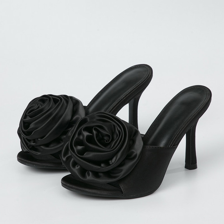 Silk Flower Slip On Mule Slides Women Party Sandal Shoes