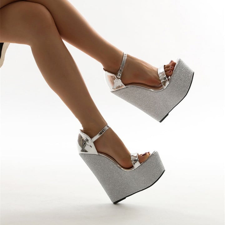 Silver Buckle Open Toe Ladies Shoes