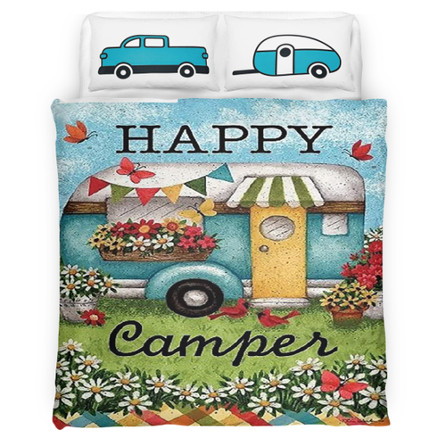 Vintage Happy Camper Flower Camping Bedding Set