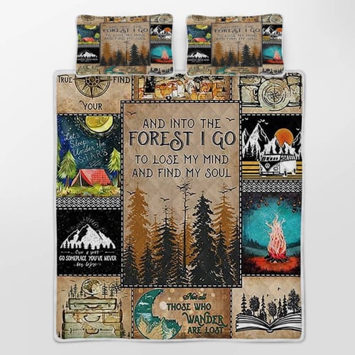 Camping Forest Outdoor Scene Quilt Bedding Set