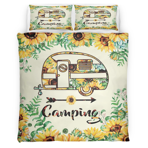 Camper Sunflower Duvet Cover Camping Quilt Bedding Set