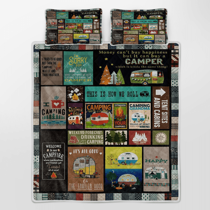 Happy Camper Seasonal Quote Camping Quilt Bedding Set