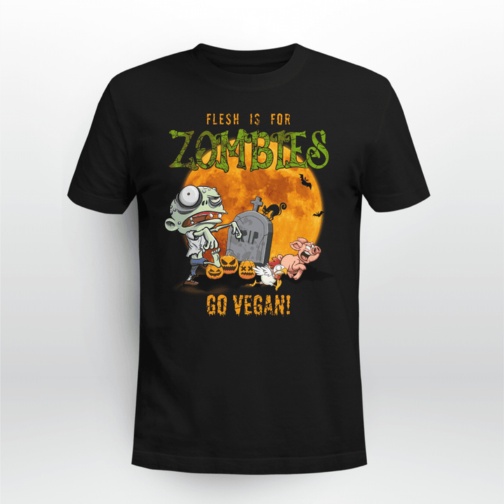 Flesh Is Zombies Go Vegan Halloween Tshirt